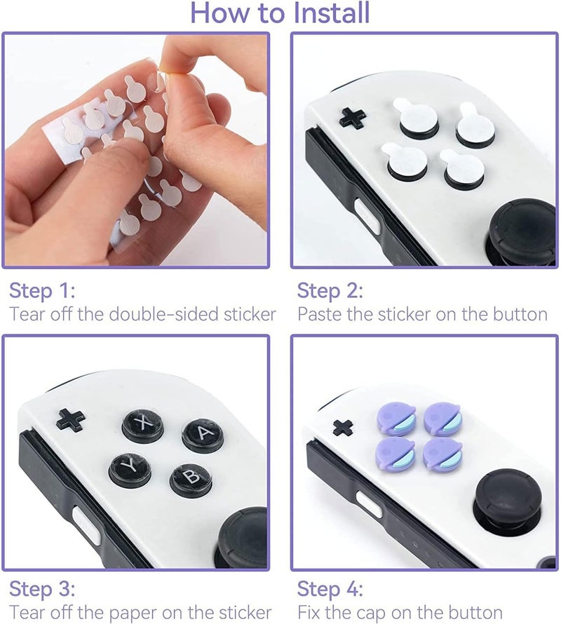 GEEKSHARE Cute Cross D-Pad Button Caps Silicone Thumb Grips Set, ABXY Key Buttons Sticker Joystick Cover Caps Compatible with Switch/OLED - Happy Planet - Image 4